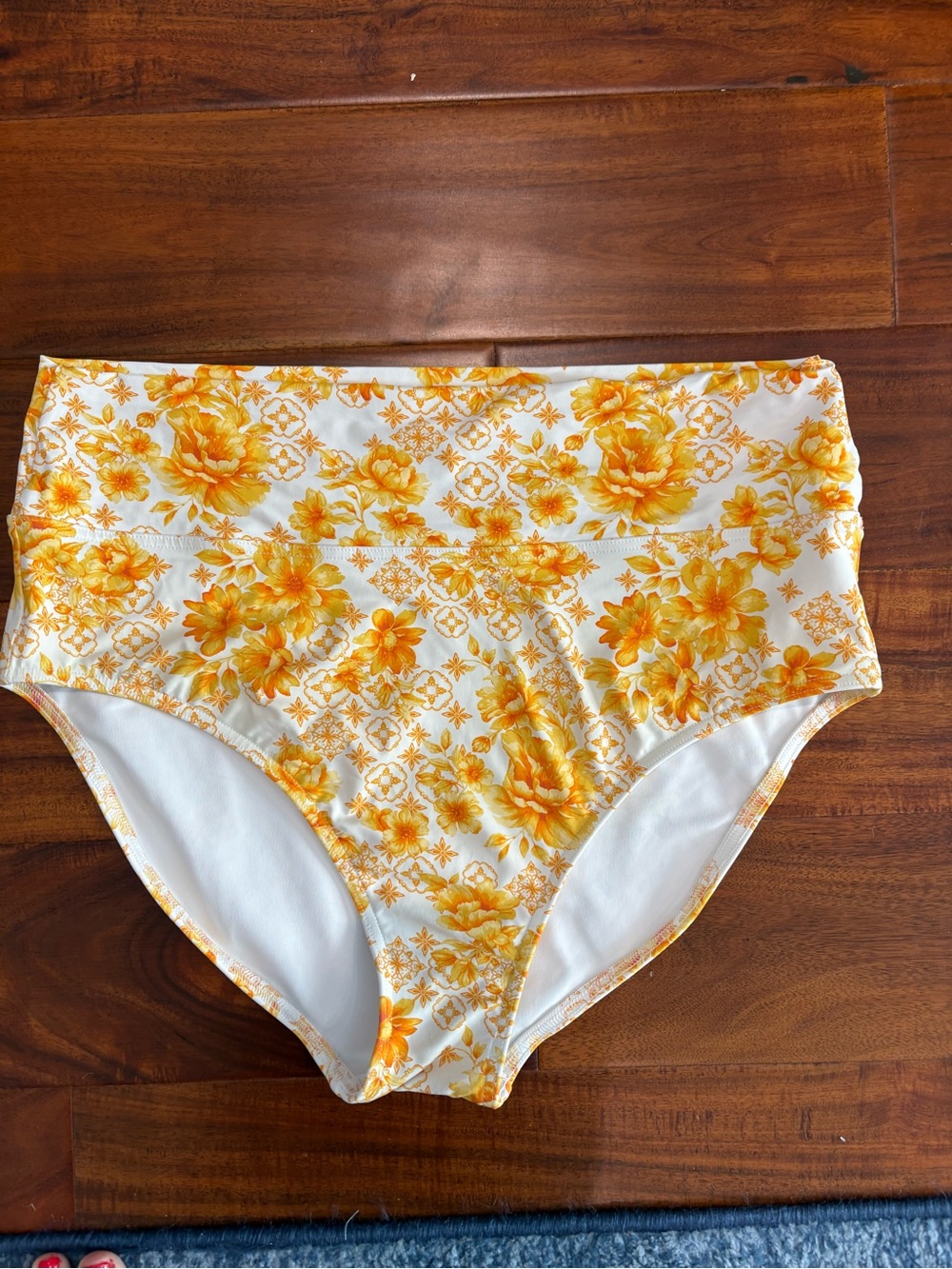 Lands' End High Waist Yellow & White Floral Bikini Bottoms